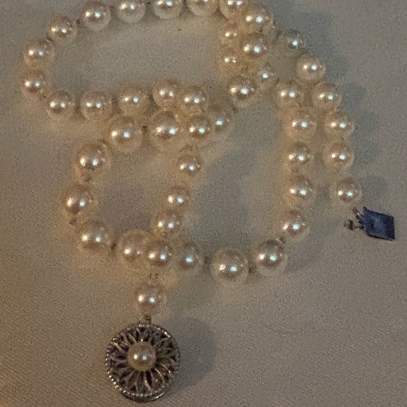 14k White gold akoya pearl Choker Large Clasp 7mm - Picture 8 of 9